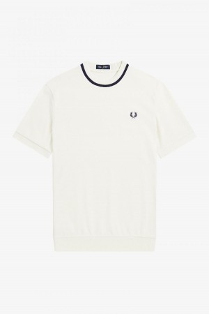 T Shirts Fred Perry Crew Neck Piqué Homme Ecru | FRDFL48593