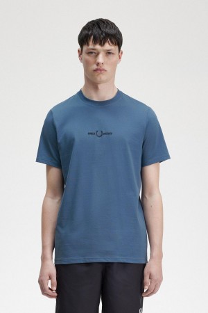 T Shirts Fred Perry Embroidered Homme Bleu | XFRGW11902