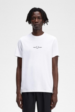 T Shirts Fred Perry Embroidered Homme Blanche | SFRNY49492