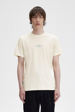 T Shirts Fred Perry Embroidered Homme Ecru | YFRGT55911