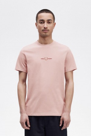 T Shirts Fred Perry Embroidered Homme Rose Rose | FFRUI61234