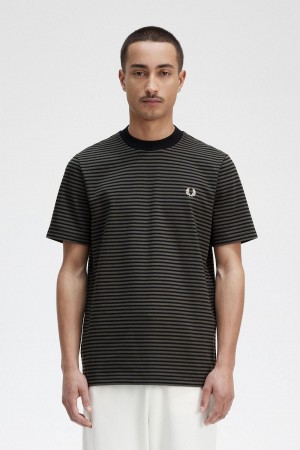 T Shirts Fred Perry Fine Stripe Heavyweight Homme Noir Vert | FRXBR39329