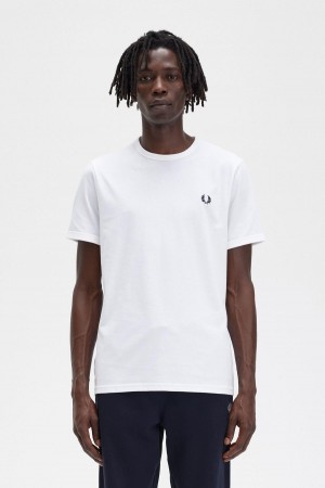 T Shirts Fred Perry Ringer Homme Blanche | QFRWA16926