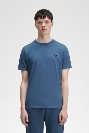 T Shirts Fred Perry Ringer Homme Bleu | UFRTG24100