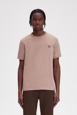 T Shirts Fred Perry Ringer Homme Rose Foncé | FRDFL66333