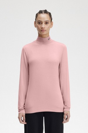 T Shirts Fred Perry Roll Neck Top Femme Rose Rose | FREAH84561