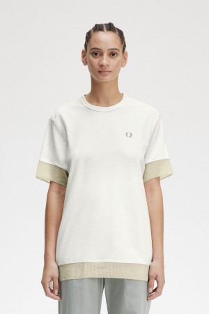 T Shirts Fred Perry Sheer Trim Piqué Femme Blanche | FRQAV29005