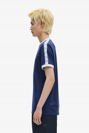 T Shirts Fred Perry Taped Ringer Homme Bleu | PFRQX18998