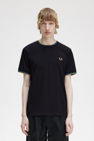 T Shirts Fred Perry Twin Tipped Homme Noir Bleu Noir | BFRSD58064