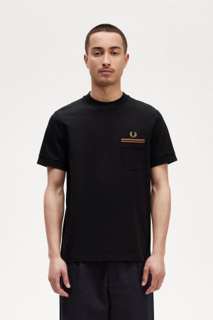 T Shirts Fred Perry Twin Tipped Pocket Homme Noir | FRQCS16650