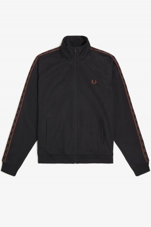 Veste de Survêtement Fred Perry Contrast Tape Homme Noir Marron | QFRWA52022