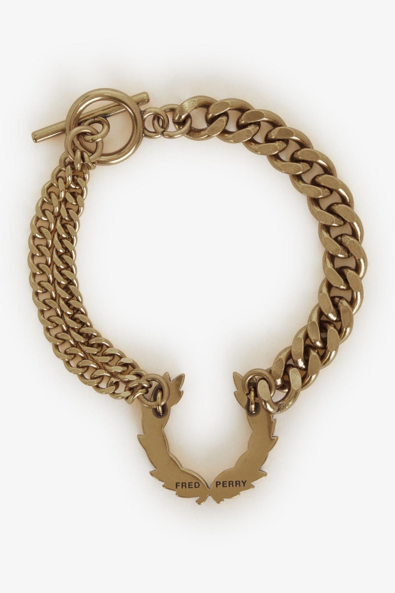 Bijoux Fred Perry Double Chain Laurel Wreath Bracelet Accessories Doré | FRJVR85617