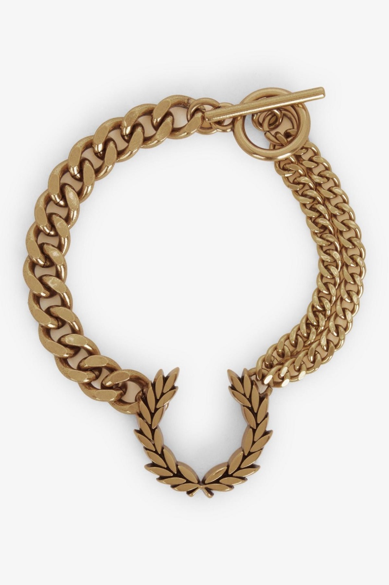 Bijoux Fred Perry Double Chain Laurel Wreath Bracelet Accessories Doré | FRJVR85617