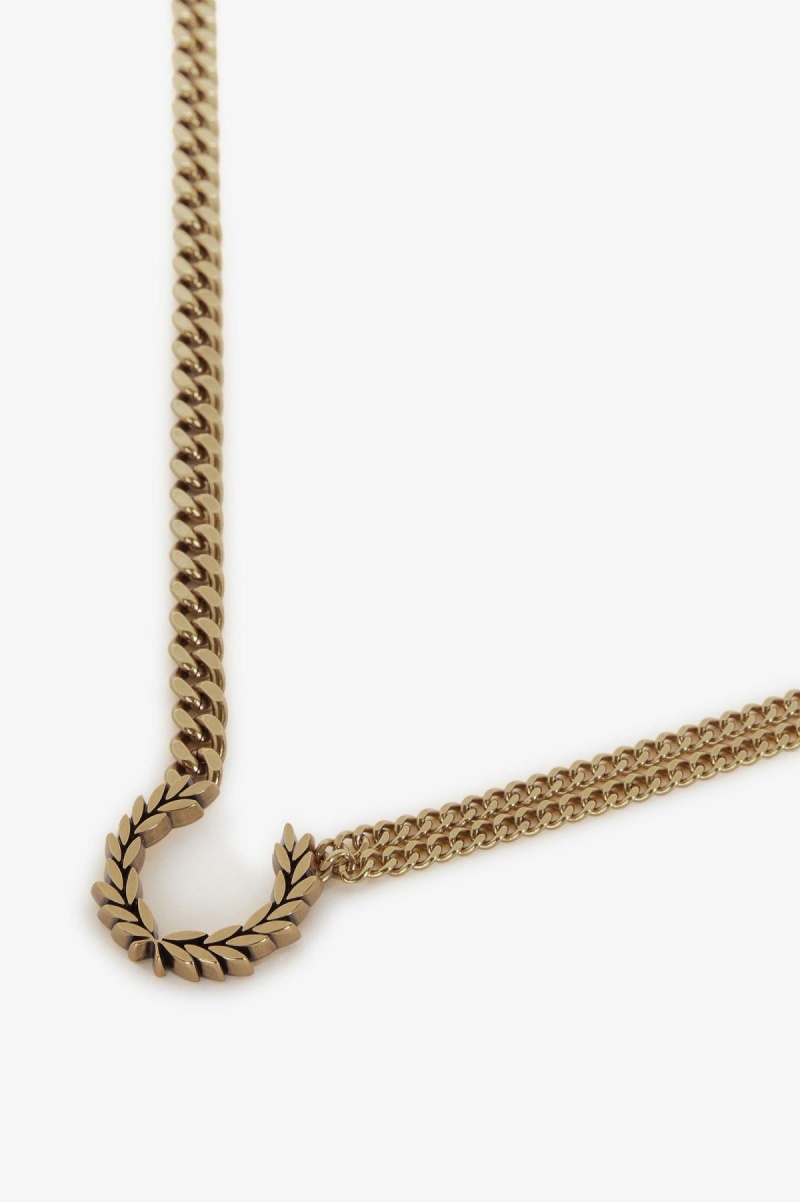 Bijoux Fred Perry Double Chain Laurel Wreath Necklace Accessories Doré | FRICD42296