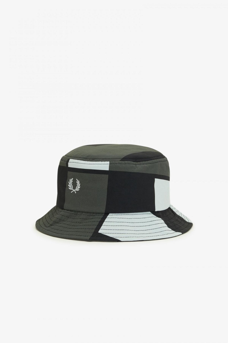 Chapeau Fred Perry Pixel Print Bucket Accessories Noir Vert Noir | BFRSD58442