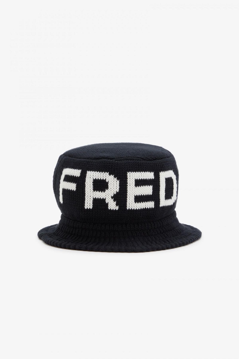 Chapeau Fred Perry Tricoté Bucket Accessories Noir Blanche | YFRVQ81305