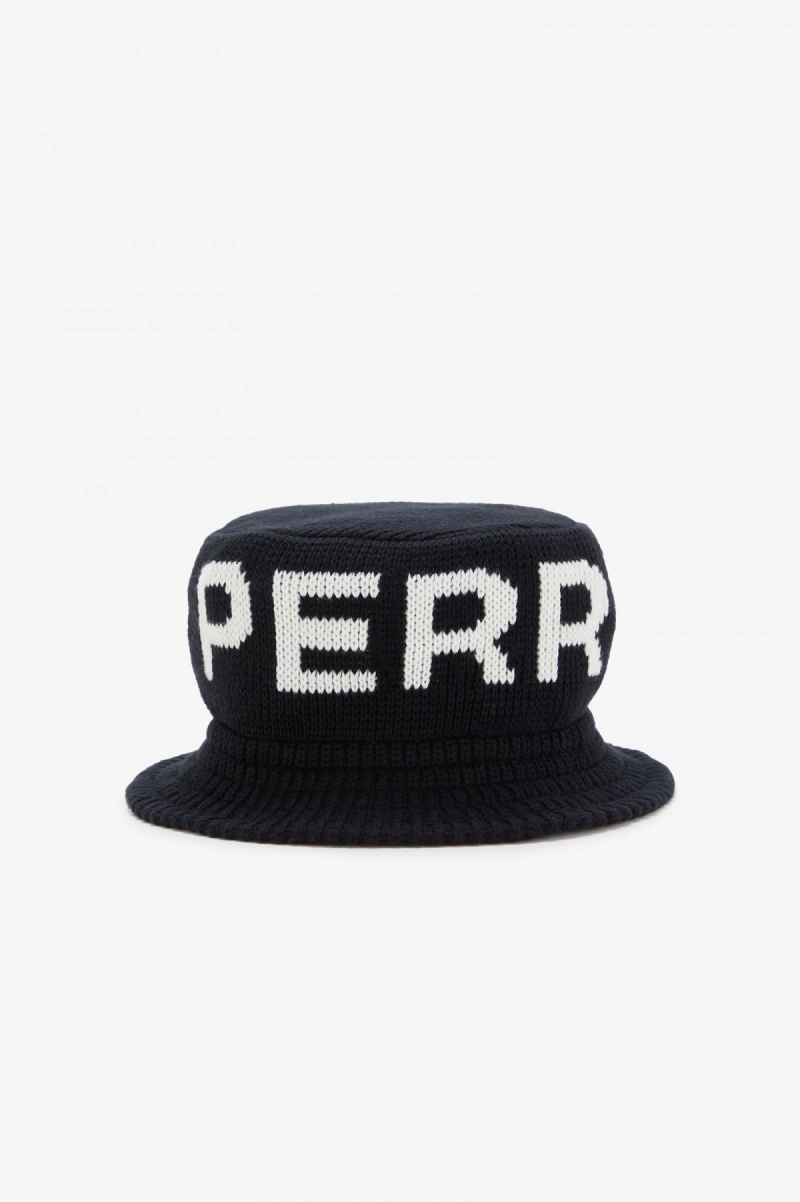 Chapeau Fred Perry Tricoté Bucket Accessories Noir Blanche | YFRVQ81305