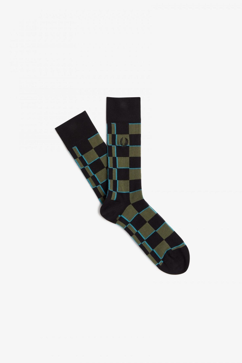 Chaussette Fred Perry Glitch Chequerboard Accessories Bleu Noir | FRXMI68111