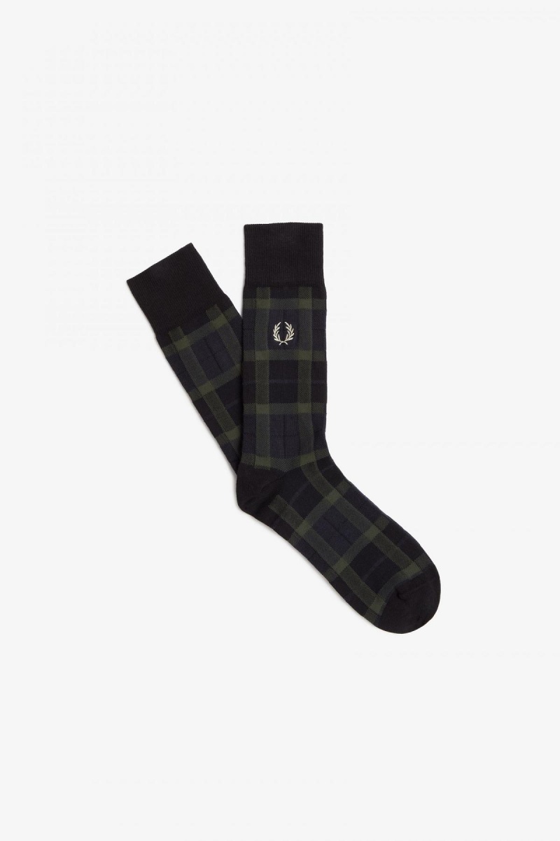 Chaussette Fred Perry Tartan Accessories Vert Noir | TFRPQ85913