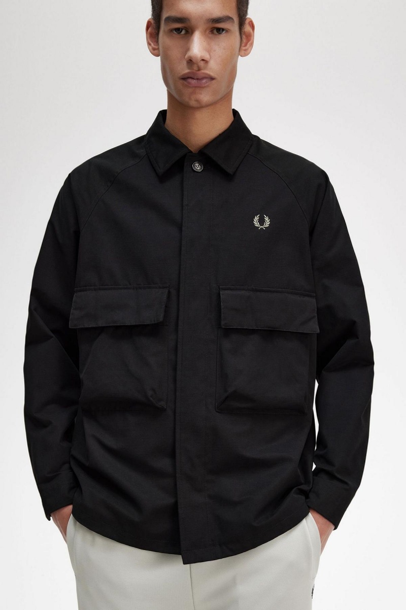 Chemises Fred Perry Utility Homme Noir | FRZDE17263