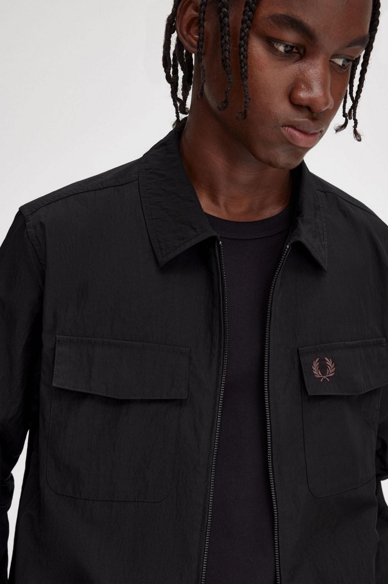 Chemises Fred Perry Zip-Through Homme Noir | FREGJ49626