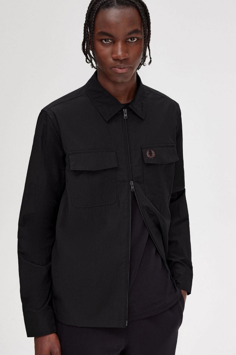 Chemises Fred Perry Zip-Through Homme Noir | FREGJ49626