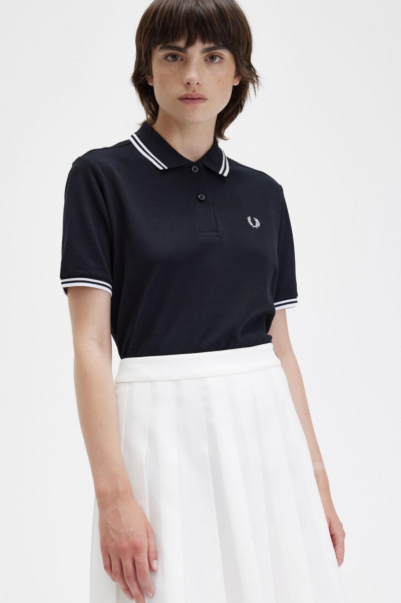 Fred Perry Shirt Fred Perry G3600 Femme Noir Blanche Blanche | SFRNY40548