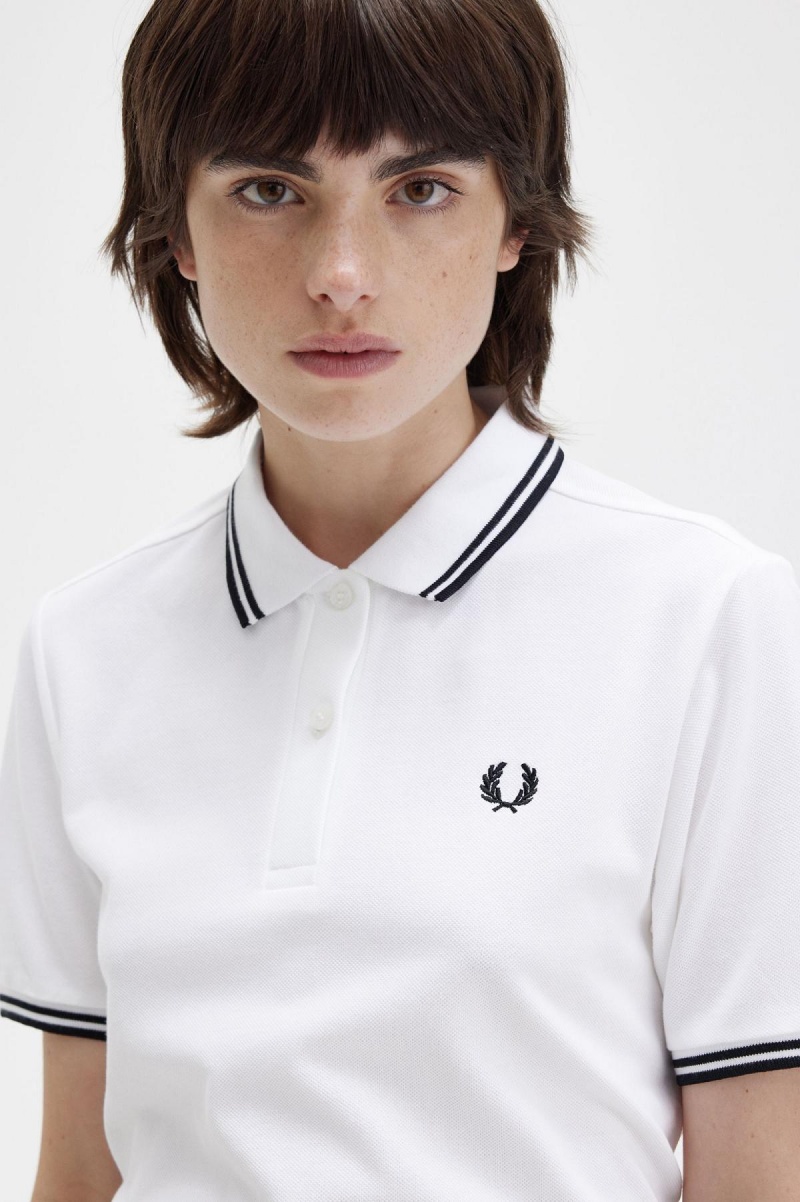 Fred Perry Shirt Fred Perry G3600 Femme Blanche Noir Noir | GFRUC36179