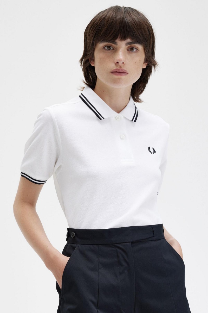 Fred Perry Shirt Fred Perry G3600 Femme Blanche Noir Noir | GFRUC36179