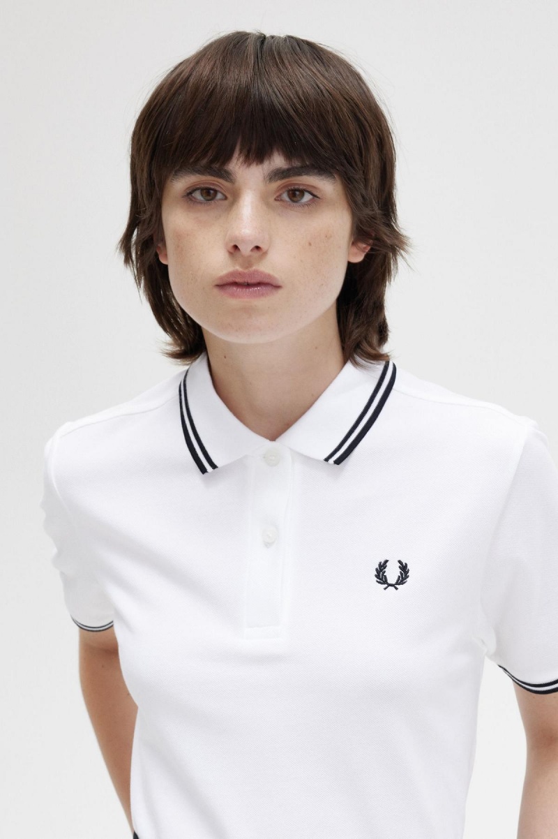 Fred Perry Shirt Fred Perry G3600 Femme Blanche Noir Noir | GFRUC36179