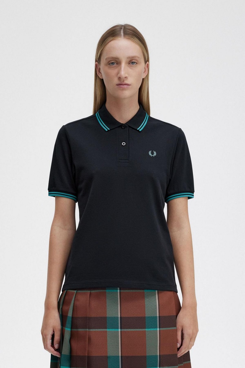 Fred Perry Shirt Fred Perry G3600 Femme Noir Menthe Foncé Menthe Foncé | PFRQX73024