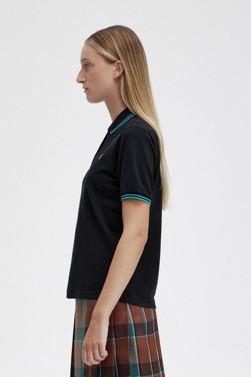 Fred Perry Shirt Fred Perry G3600 Femme Noir Menthe Foncé Menthe Foncé | PFRQX73024