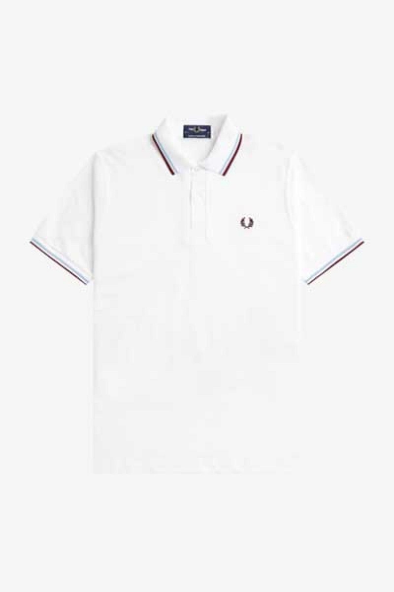 Fred Perry Shirt Fred Perry M12 Homme Blanche Bordeaux | GFRUC23918