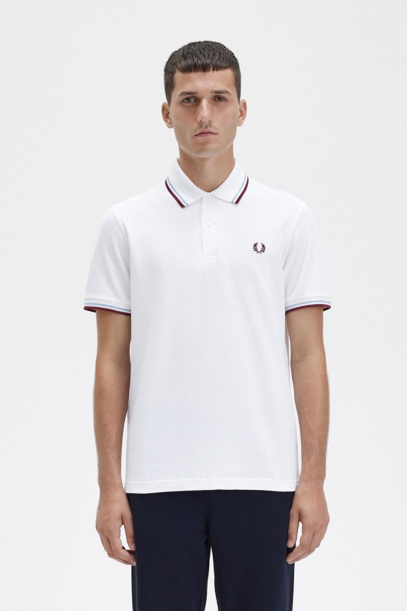 Fred Perry Shirt Fred Perry M12 Homme Blanche Bordeaux | GFRUC23918