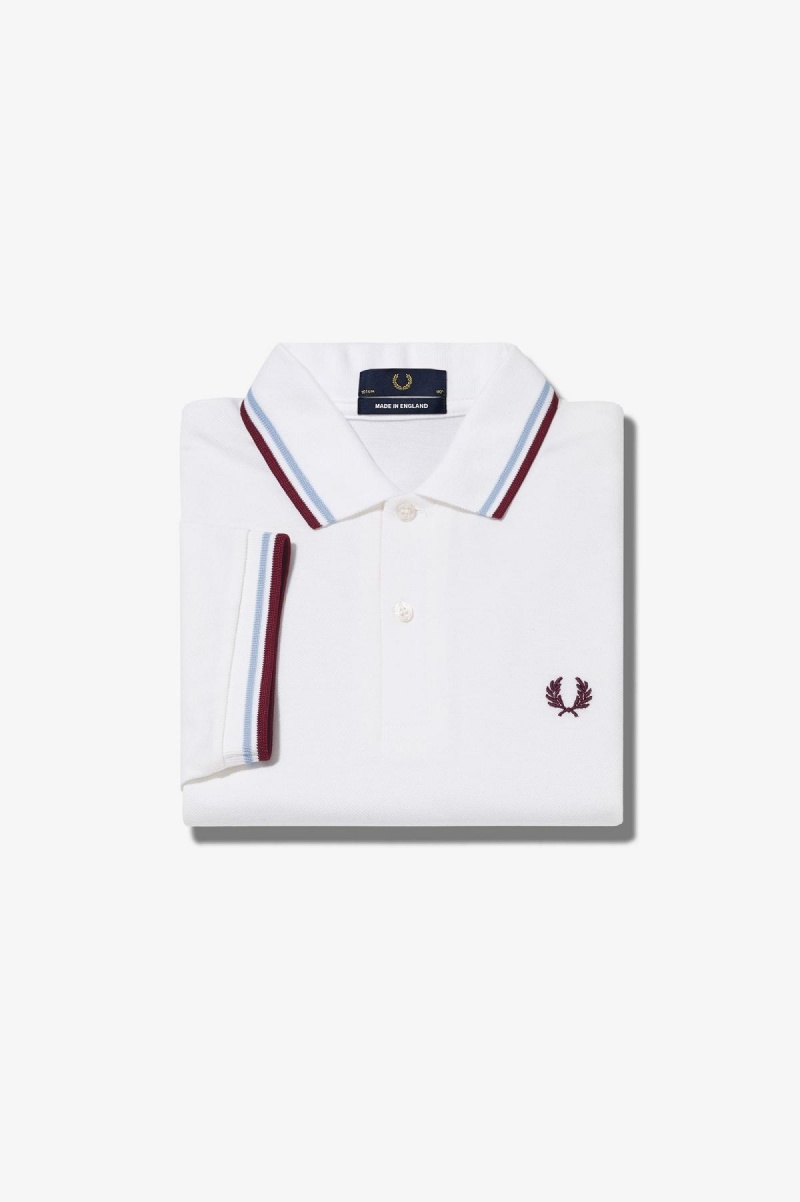 Fred Perry Shirt Fred Perry M12 Homme Blanche Bordeaux | GFRUC23918