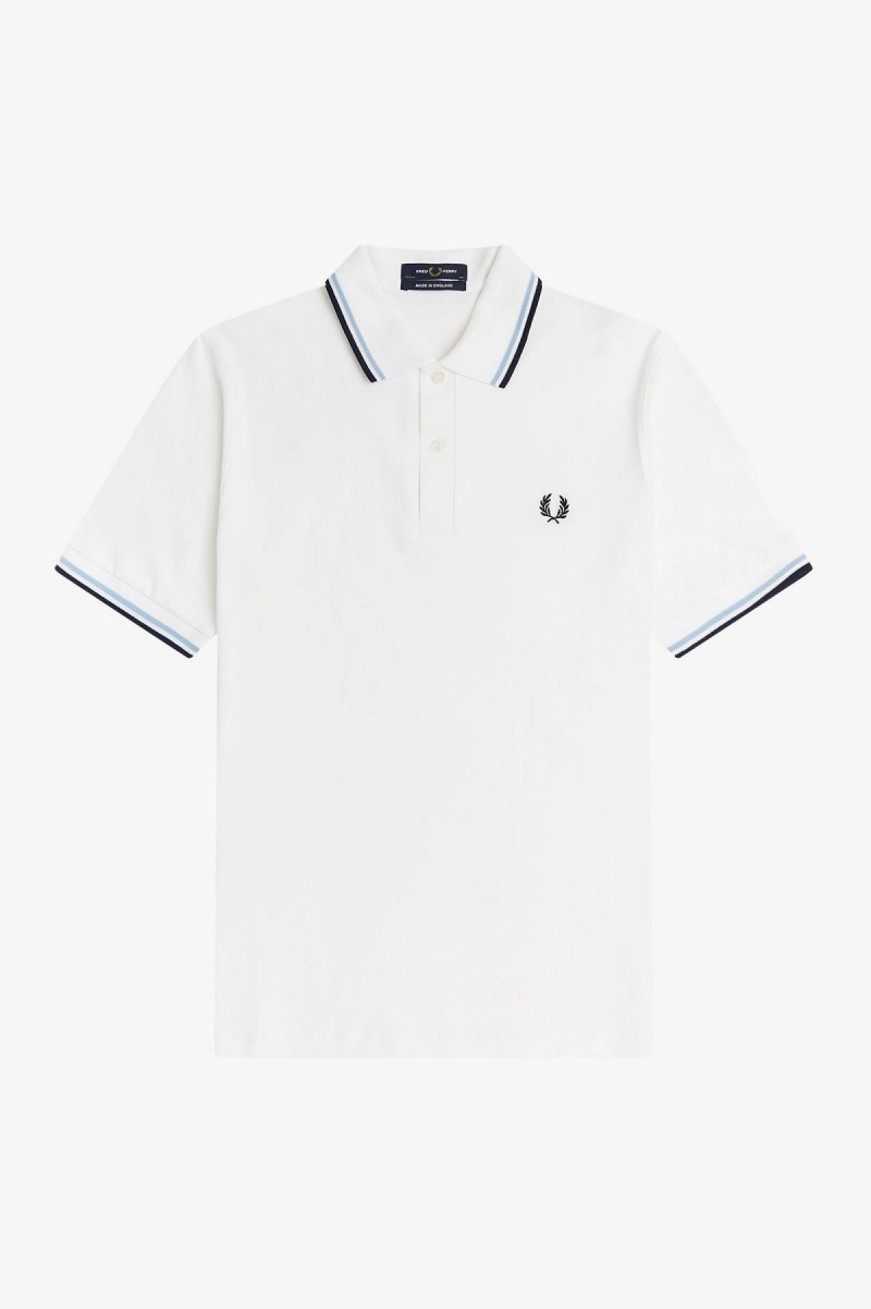 Fred Perry Shirt Fred Perry M12 Homme Blanche Bleu Marine | FREGJ52299