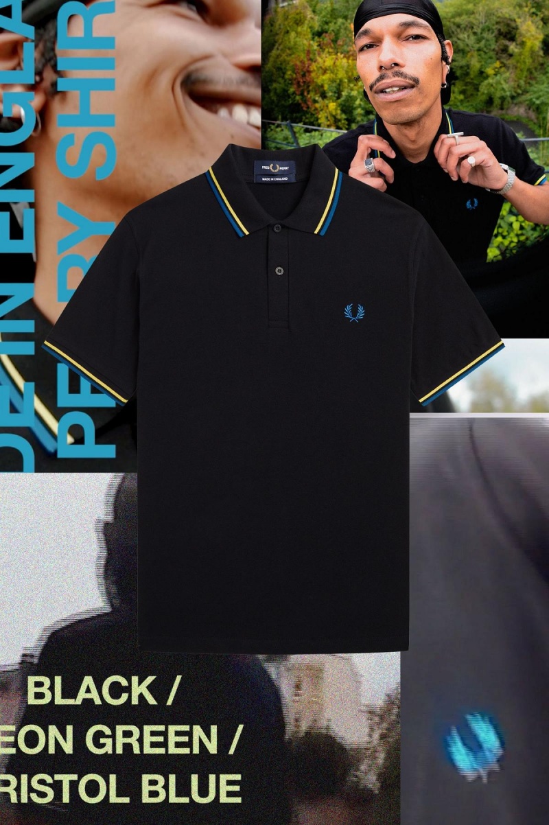 Fred Perry Shirt Fred Perry M12 Homme Noir Vert Bleu | FRQAV72915