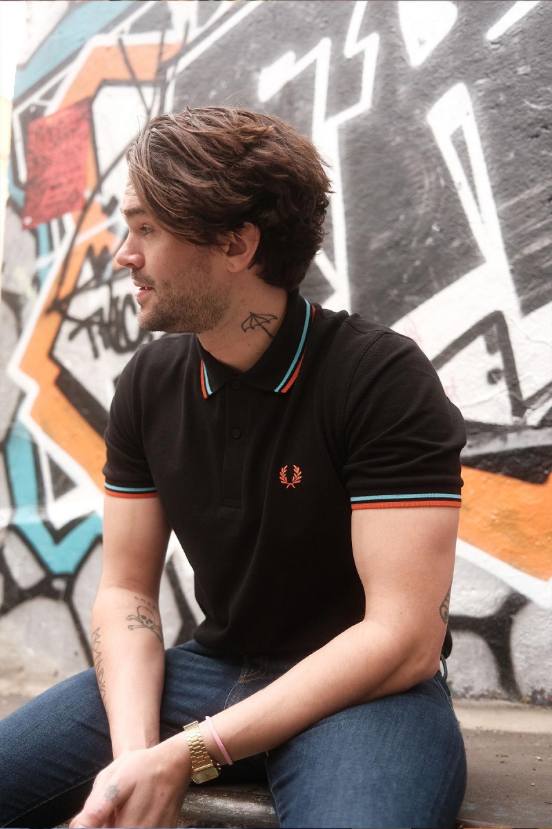 Fred Perry Shirt Fred Perry M12 Homme Noir Bleu Orange | FRFRX65734