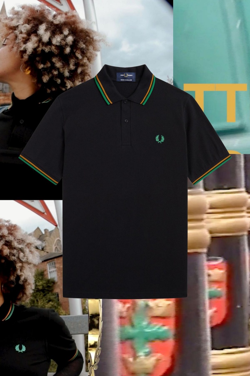 Fred Perry Shirt Fred Perry M12 Homme Noir Doré Vert | GFREC87237