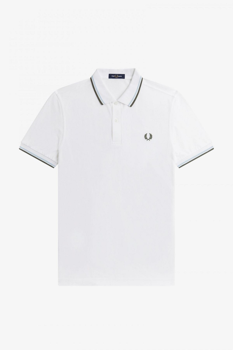 Fred Perry Shirt Fred Perry M3600 Homme Blanche Noir Vert | DFRVO49132