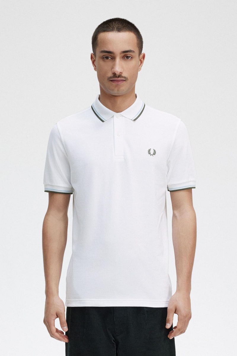 Fred Perry Shirt Fred Perry M3600 Homme Blanche Noir Vert | DFRVO49132