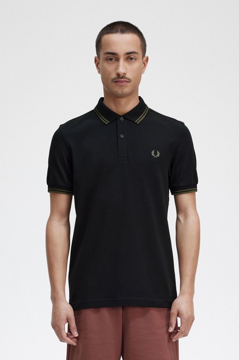 Fred Perry Shirt Fred Perry M3600 Homme Noir Vert Vert | FREGJ17348