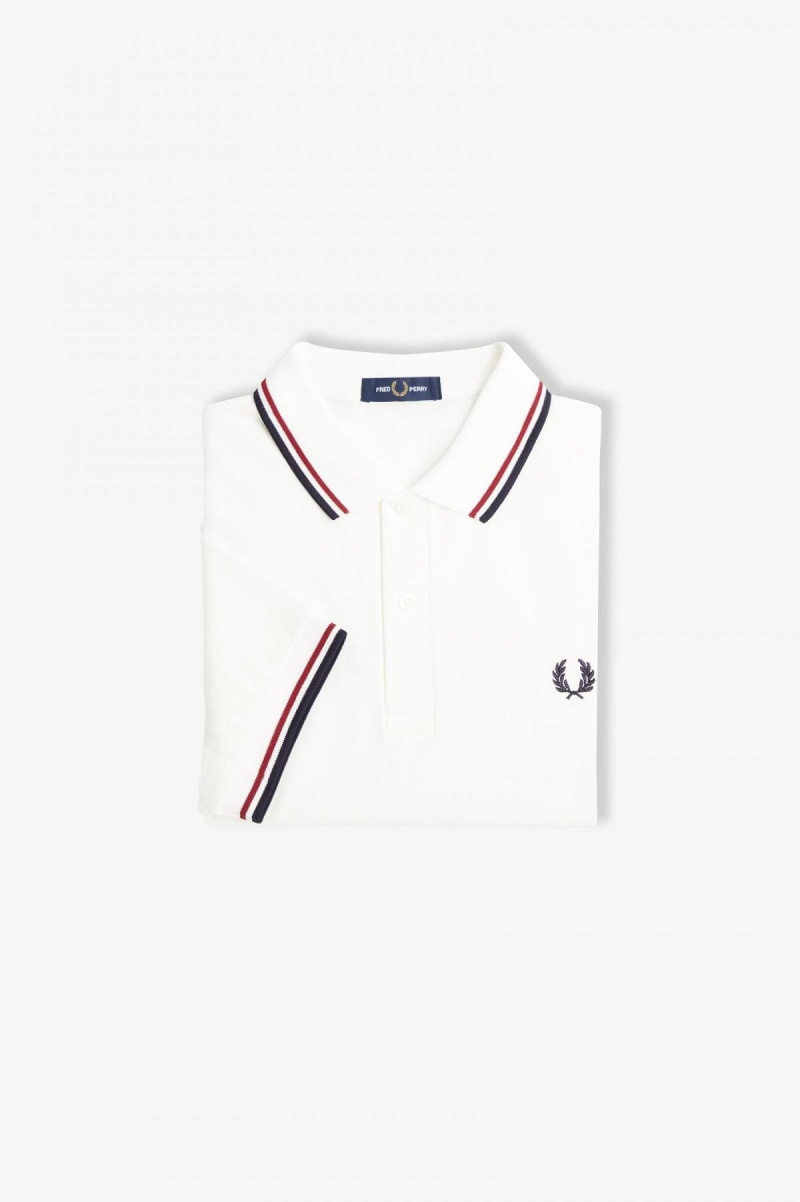 Fred Perry Shirt Fred Perry M3600 Homme Blanche Rouge Bleu Marine | PFRQX11010