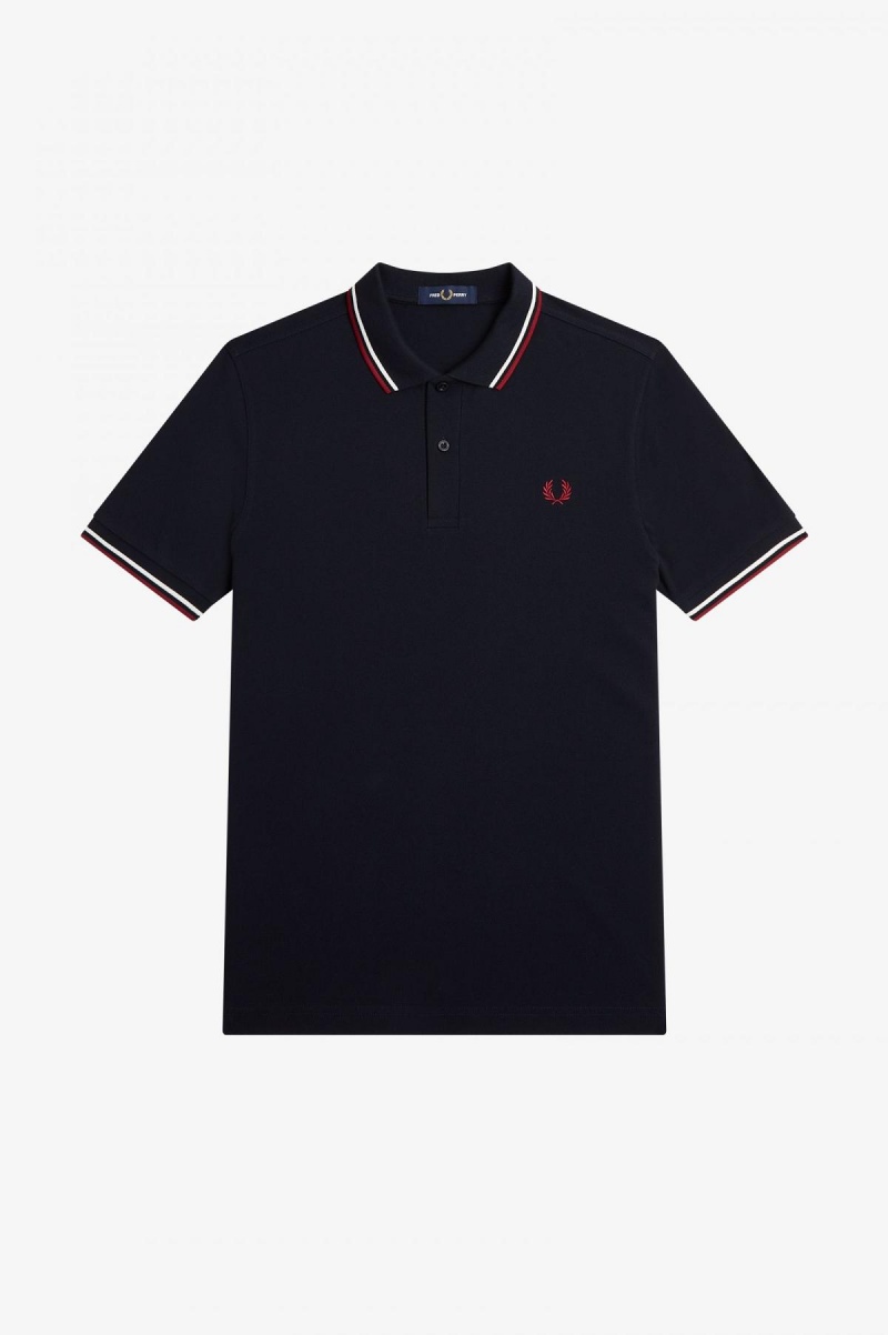 Fred Perry Shirt Fred Perry M3600 Homme Bleu Marine Blanche Rouge | LFRTR40354