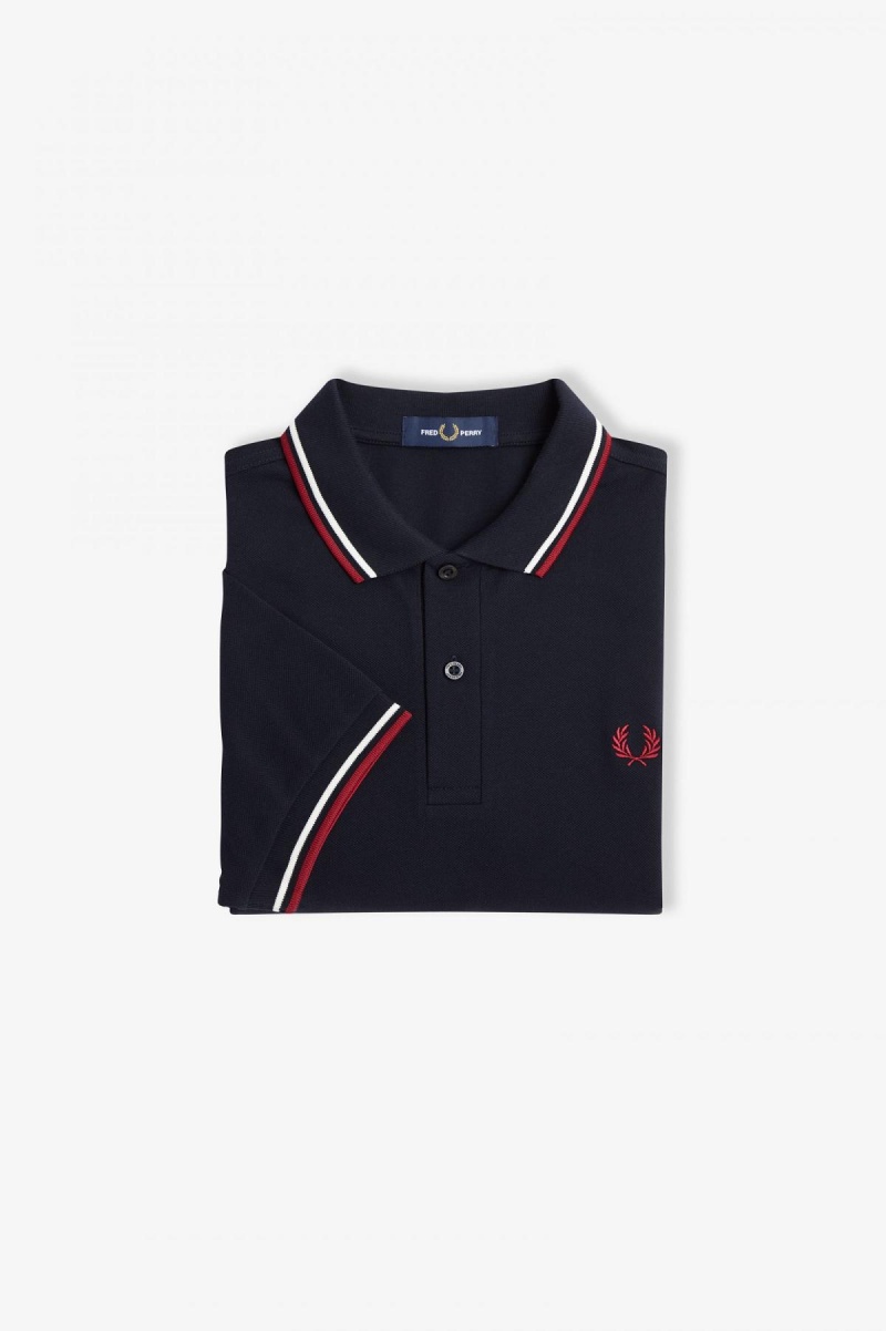 Fred Perry Shirt Fred Perry M3600 Homme Bleu Marine Blanche Rouge | LFRTR40354