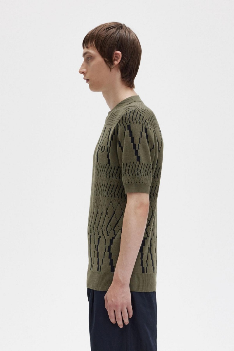 Knitwear Fred Perry Argyle Panel Tricoté T-Shirt Homme Vert | TFRPQ26399