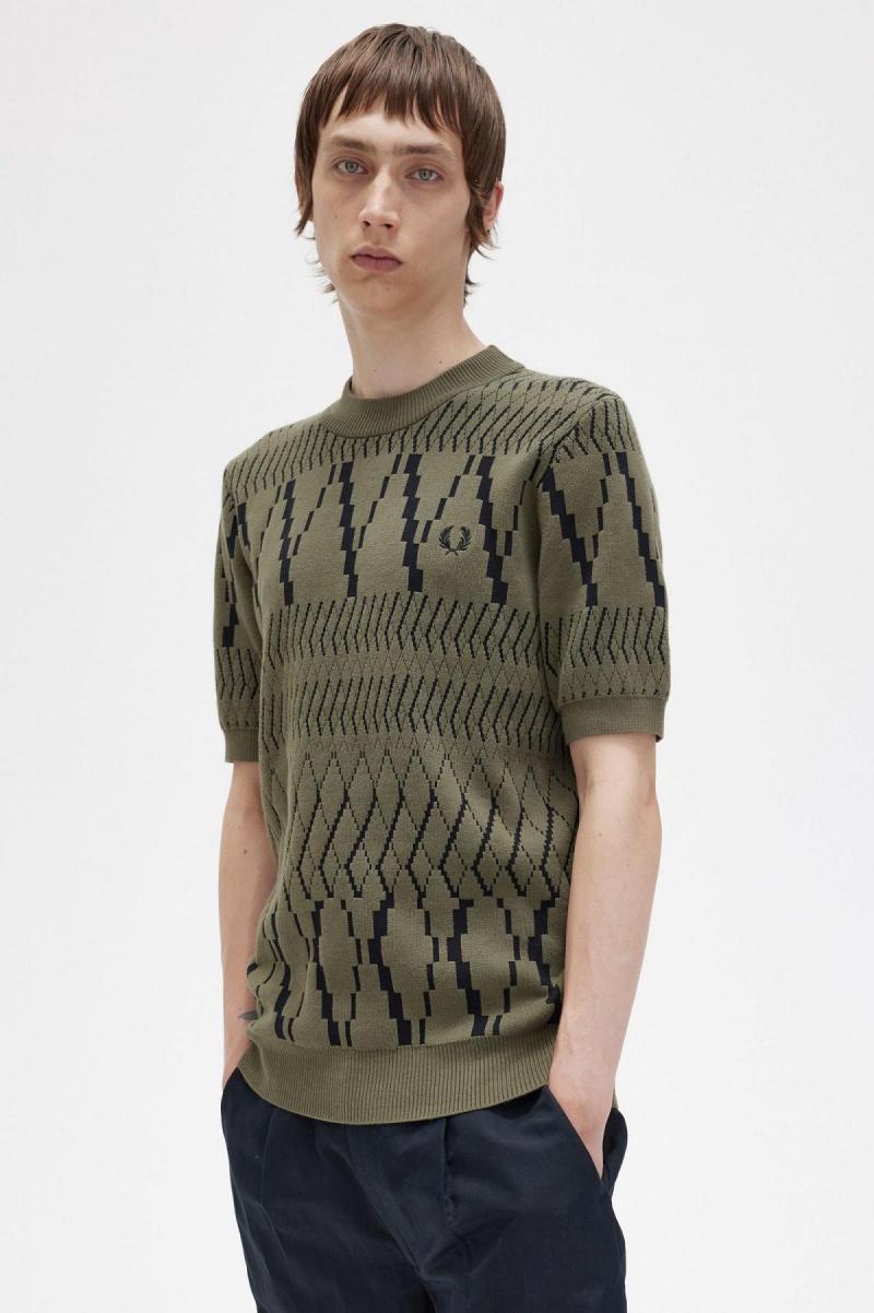 Knitwear Fred Perry Argyle Panel Tricoté T-Shirt Homme Vert | TFRPQ26399