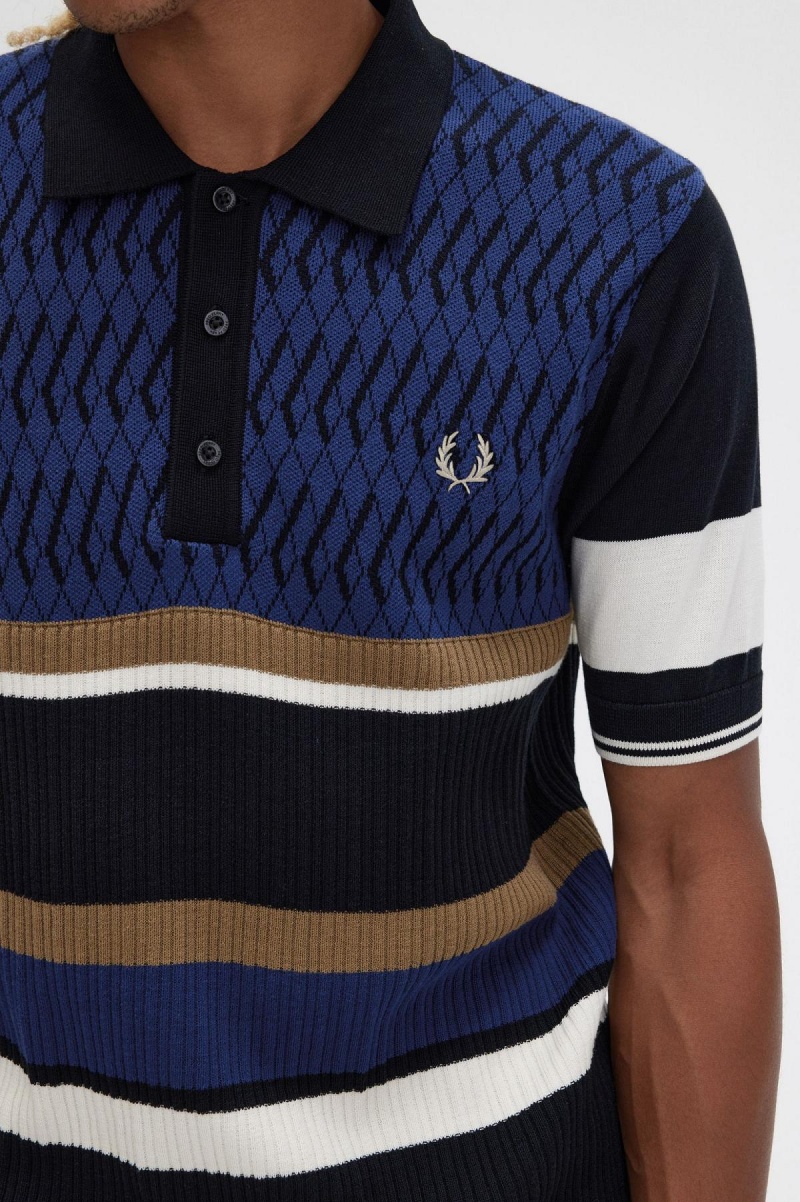 Knitwear Fred Perry Argyle Panel Tricoté Shirt Homme Bleu Marine | FRJBT47952