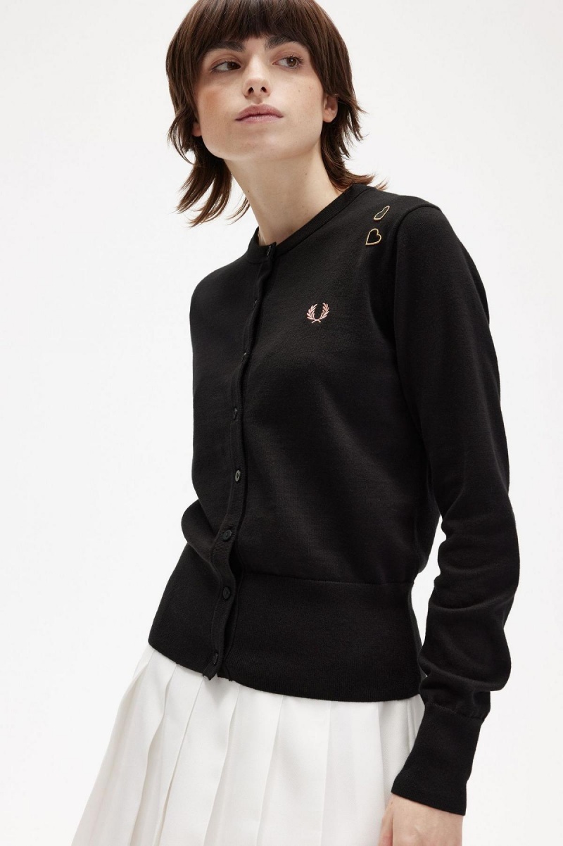 Knitwear Fred Perry Button-Though Cardigan Femme Noir | FRJKU89987