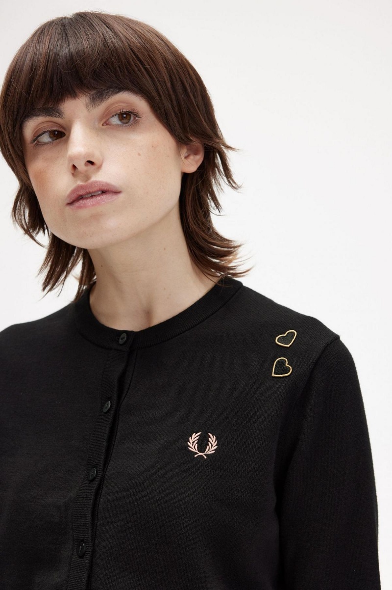 Knitwear Fred Perry Button-Though Cardigan Femme Noir | FRJKU89987